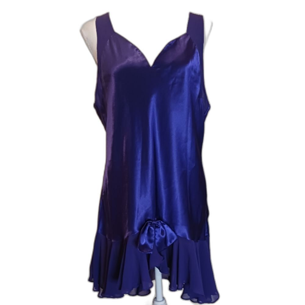 Purple Satiny Nightie Lingerie High-Low Ruffled Baby Doll Nightgown by: Val Mode